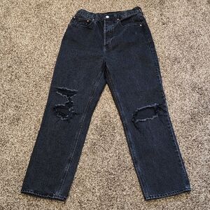 Denim Forum The Joni High Rise Loose Black Distressed Jeans Size 26